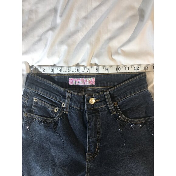 Sassy Thai Women's Vintage Blue & Black Beaded Flare Jeans - Picture 7 of 10